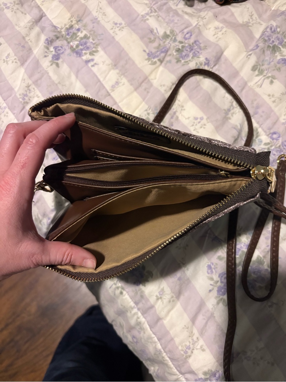 Purple Women's Crossbody Wallet Purse - Brown inside